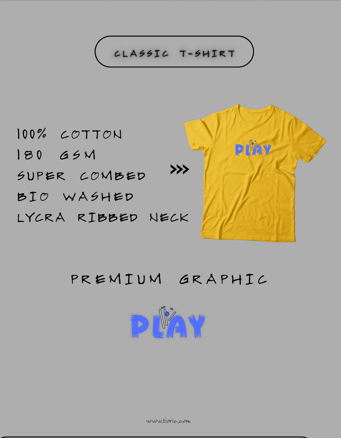 Play yellow classic fit 100 % cotton t-shirts